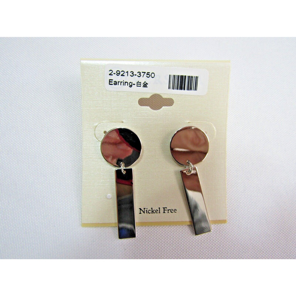 Silver Oval Rectangular Geometric Dangly Earrings Stud Minimalist - Picture 1 of 2